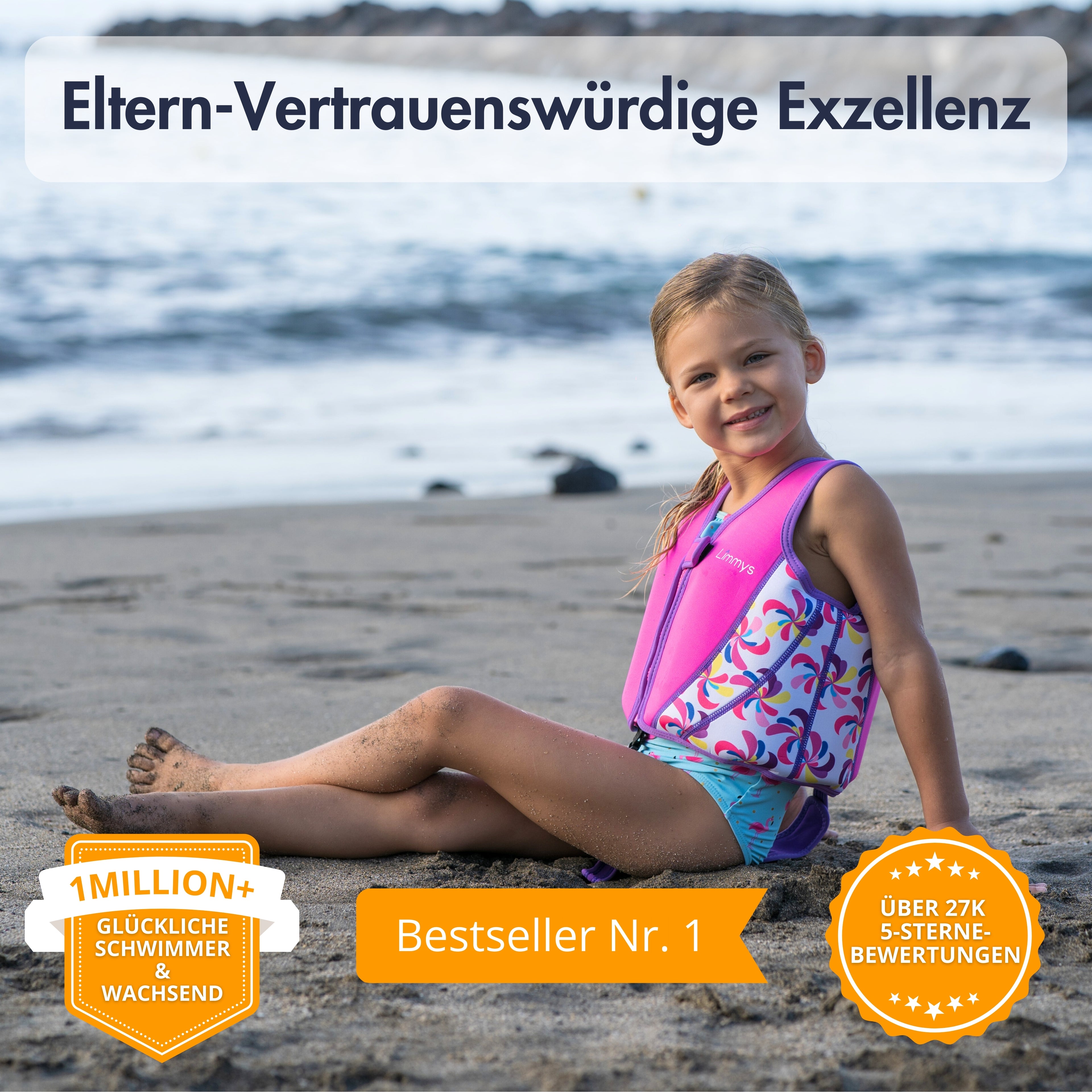 Premium Neopren-Schwimmweste – Windmühlen-Pink