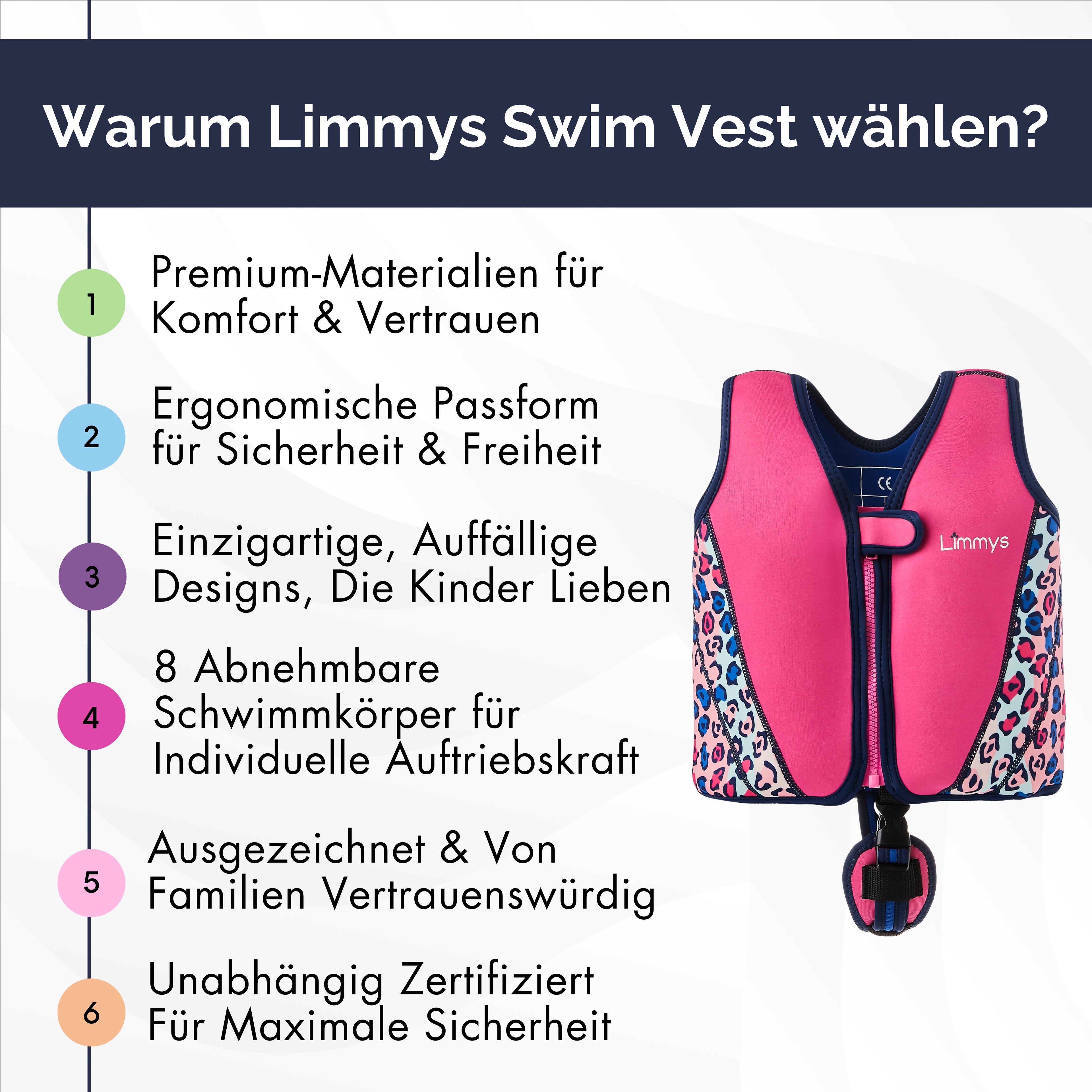 Premium Neopren-Schwimmweste – Leoparden-Pink