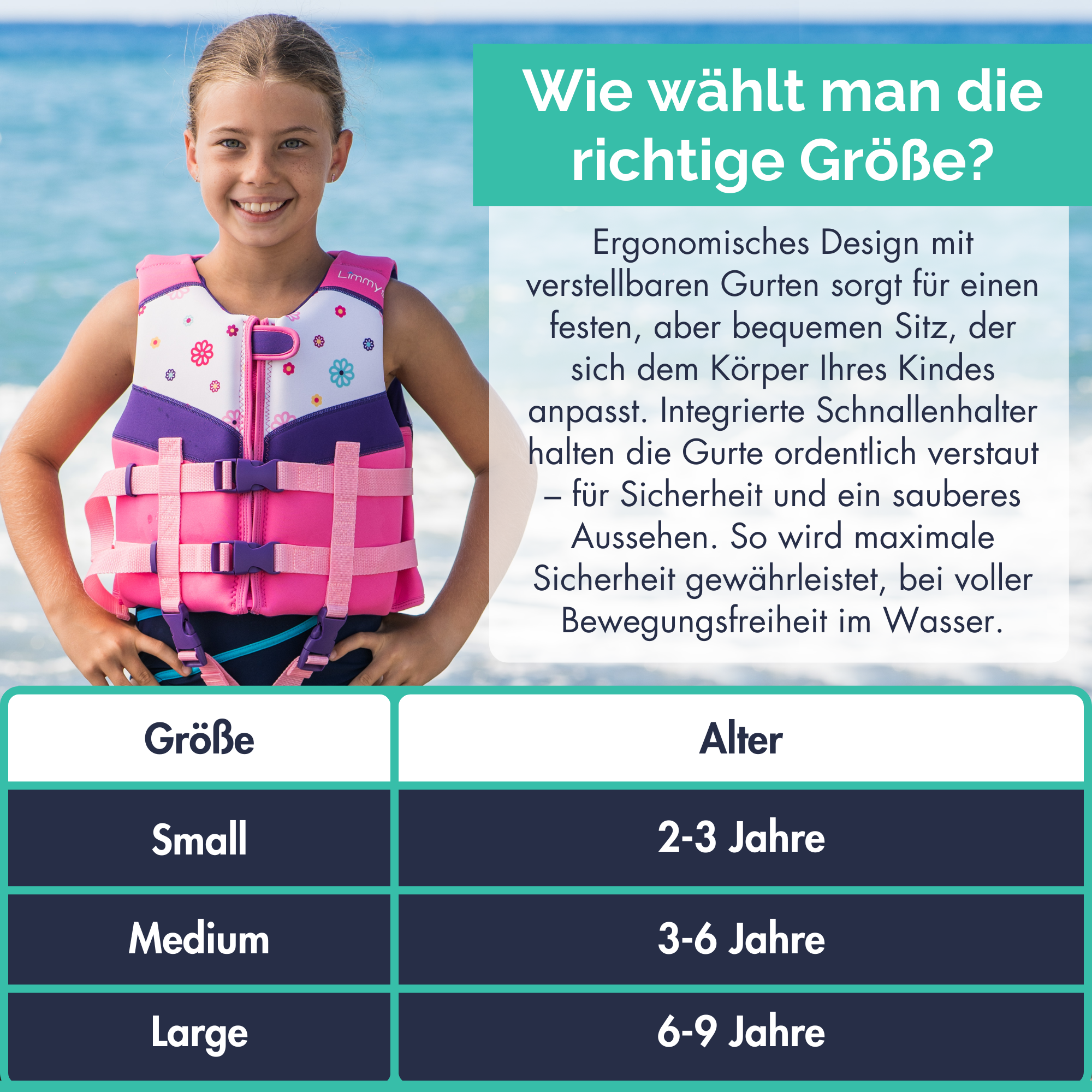 Premium Neopren-Schwimmweste – Gänseblümchen-Pink