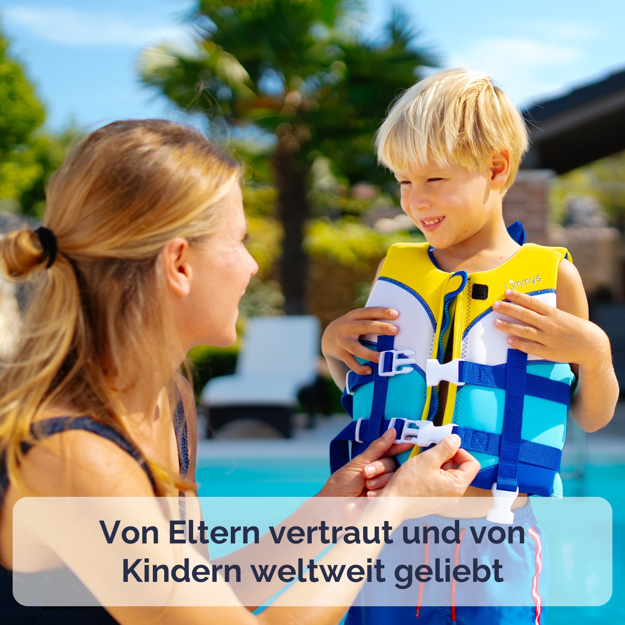 Premium Neopren-Schwimmweste – Sonnenstrahlen Blau