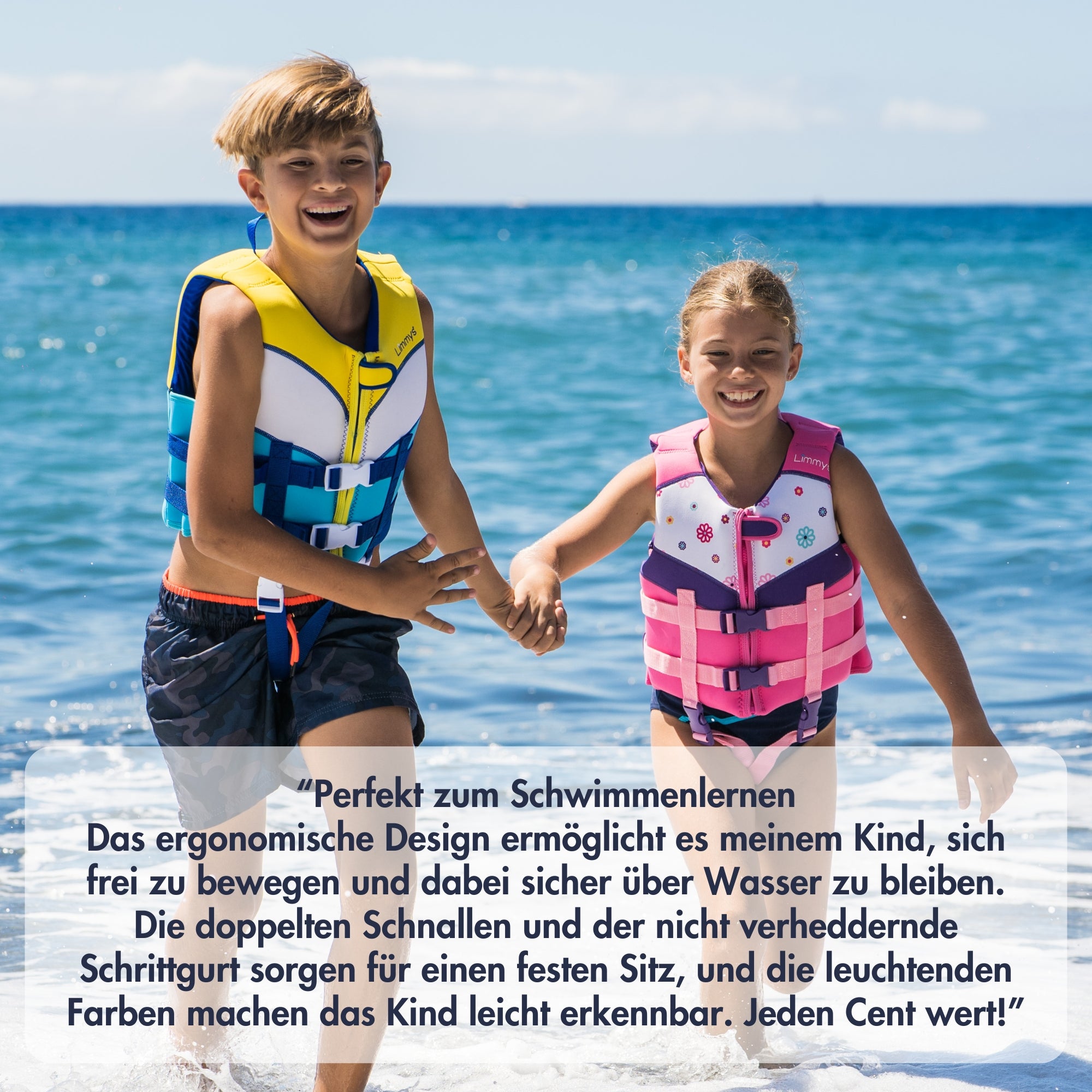 Premium Neopren-Schwimmweste – Sonnenstrahlen Blau