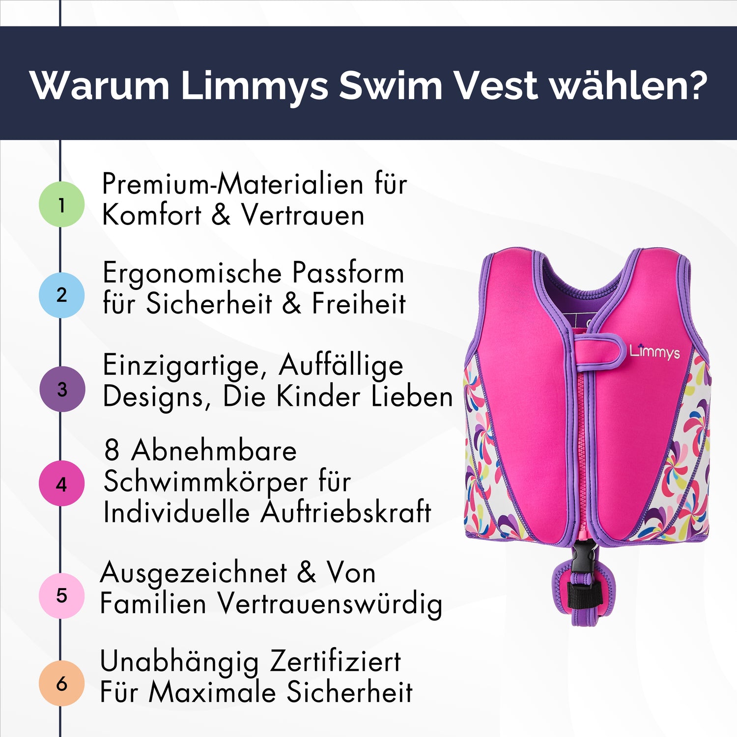 Premium Neopren-Schwimmweste – Windmühlen-Pink