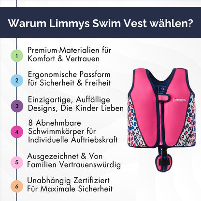 Premium Neopren-Schwimmweste – Leoparden-Pink