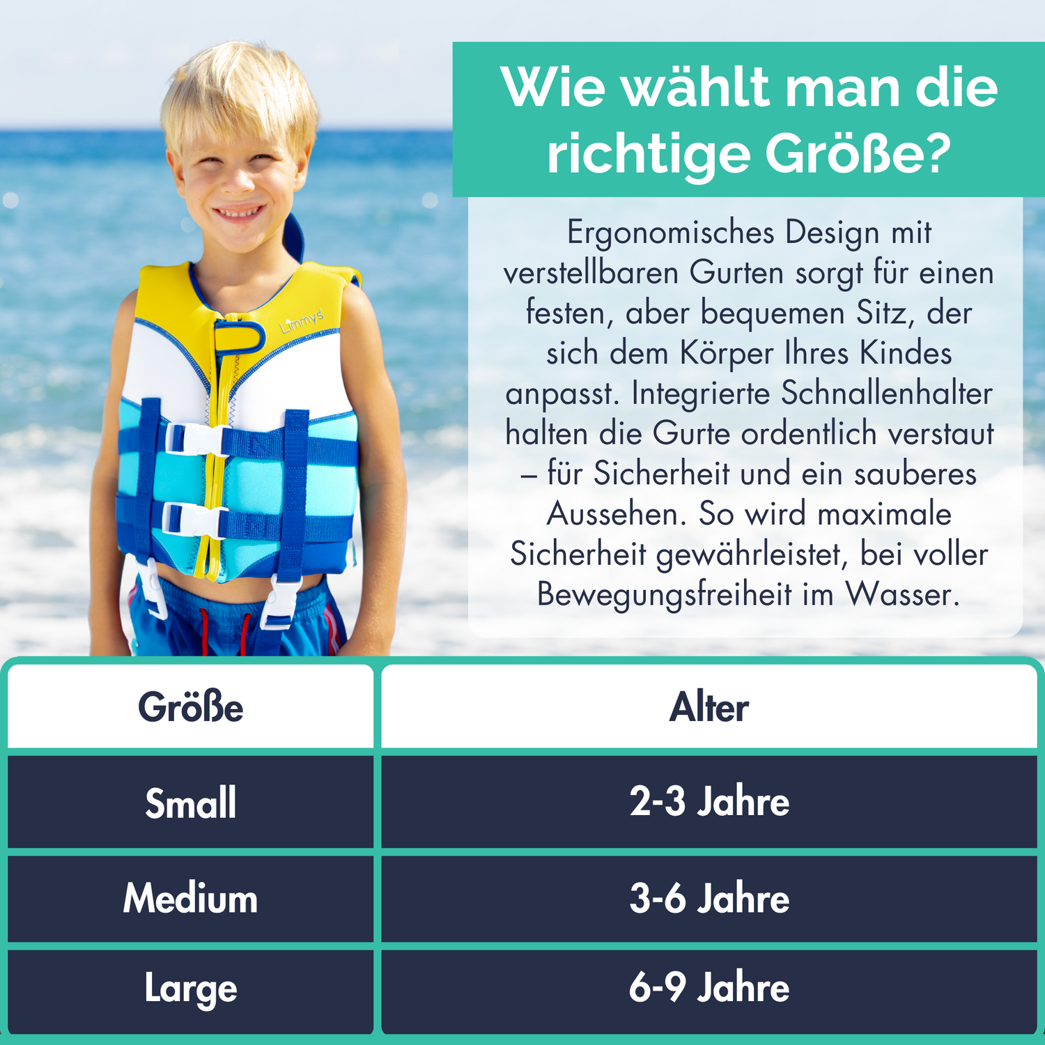 Premium Neopren-Schwimmweste – Sonnenstrahlen Blau