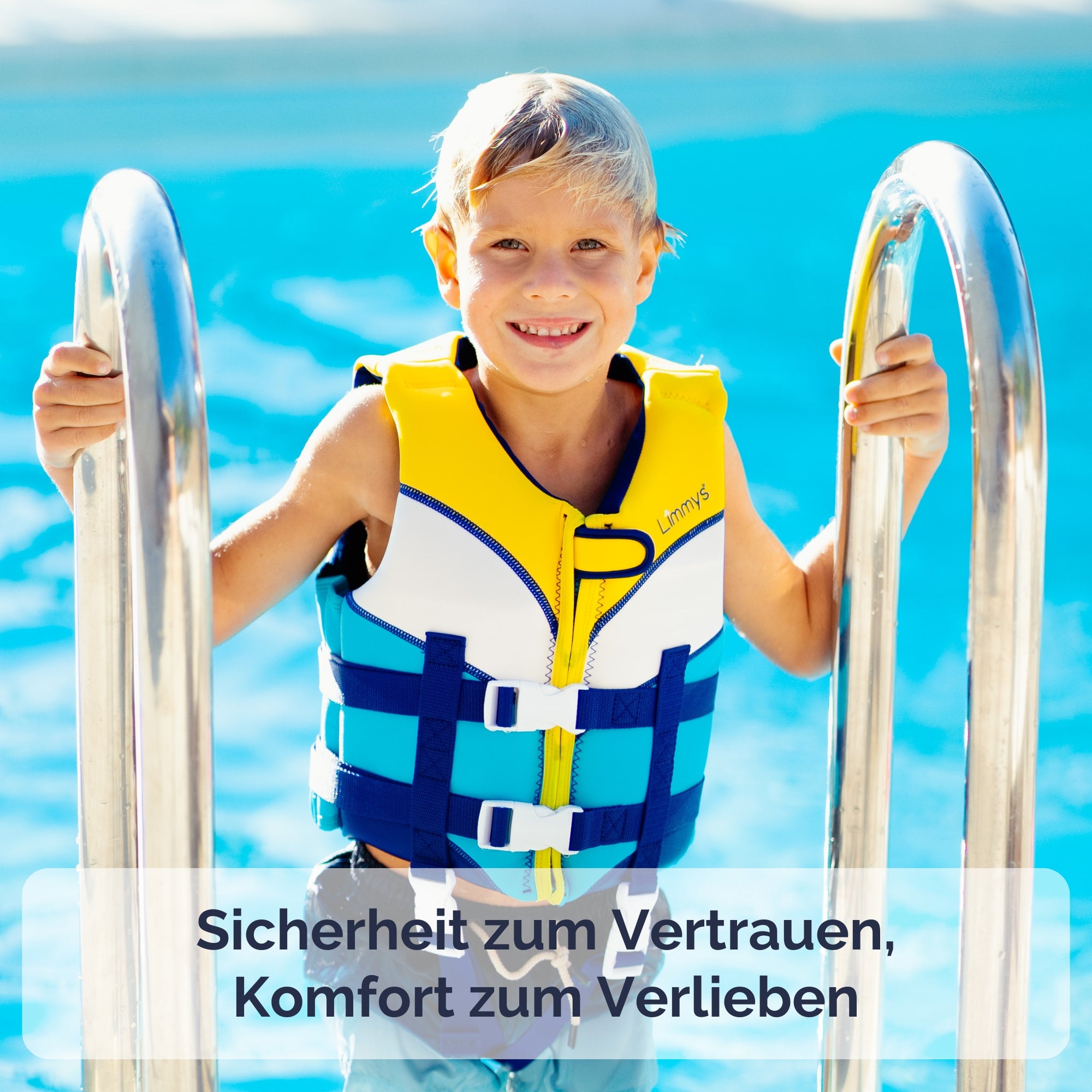 Premium Neopren-Schwimmweste – Sonnenstrahlen Blau