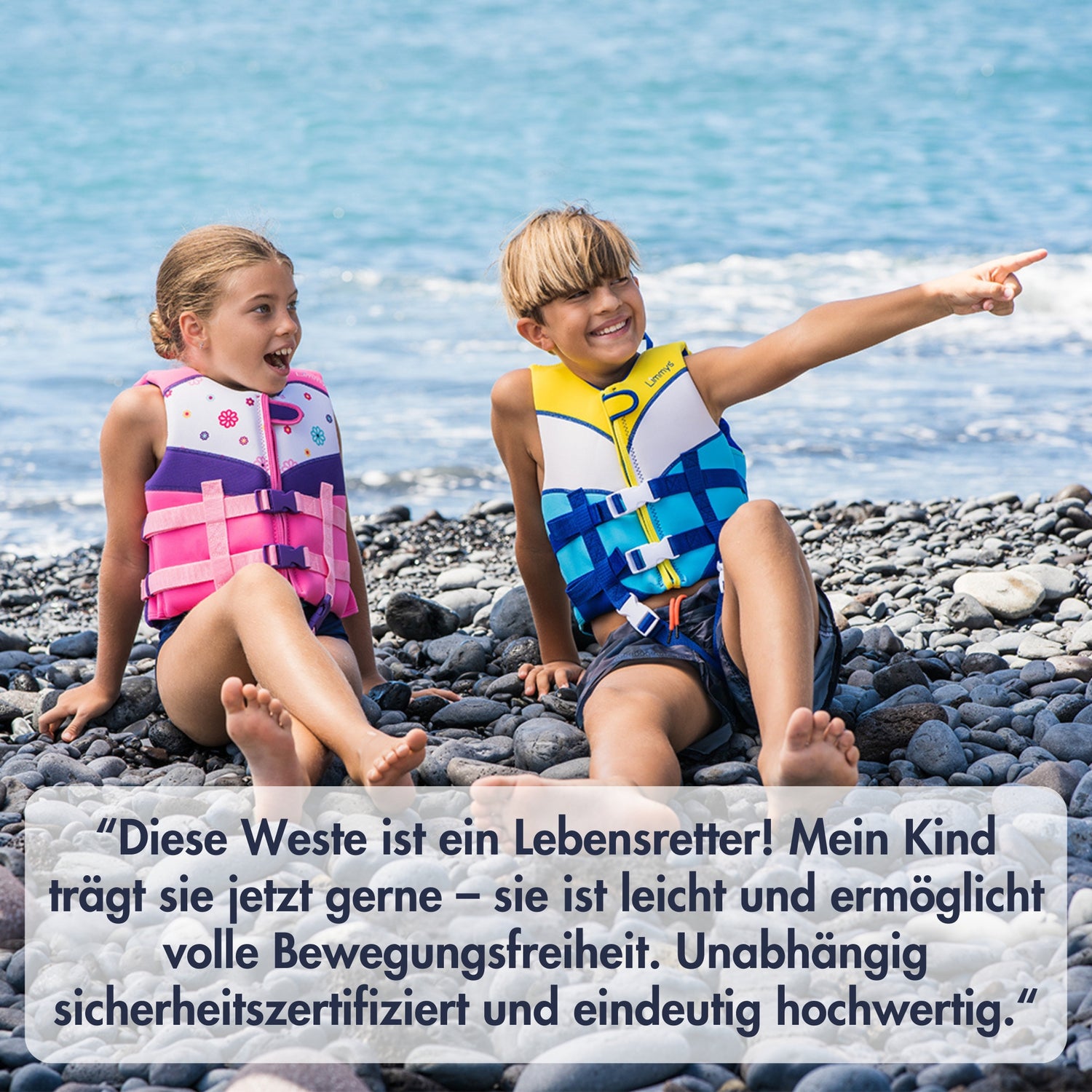 Premium Neopren-Schwimmweste – Sonnenstrahlen Blau