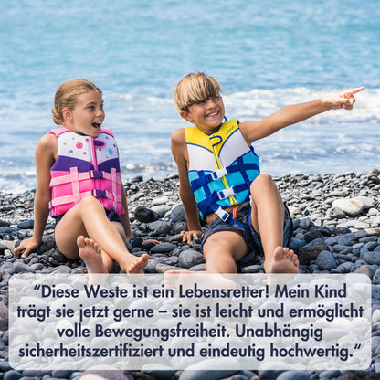 Premium Neopren-Schwimmweste – Sonnenstrahlen Blau