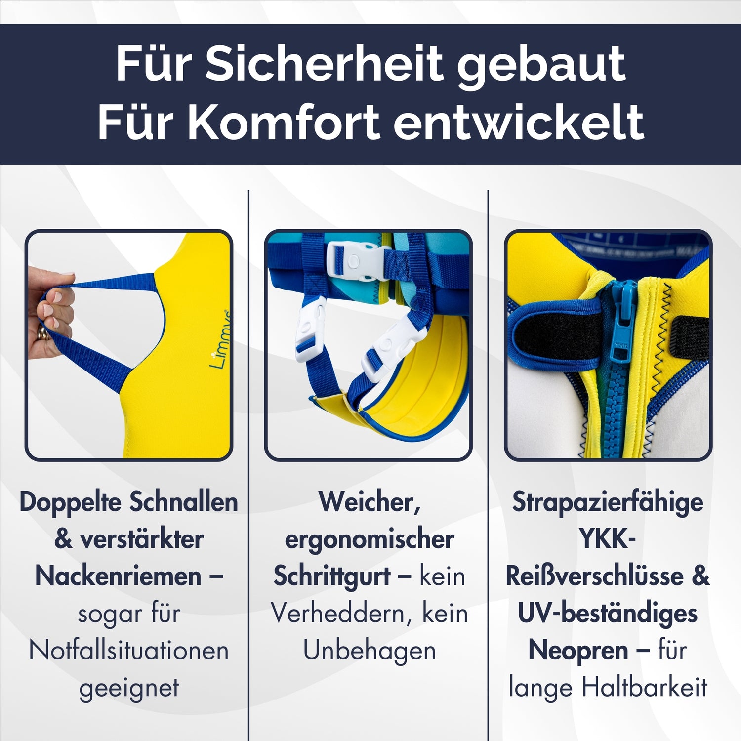 Premium Neopren-Schwimmweste – Sonnenstrahlen Blau